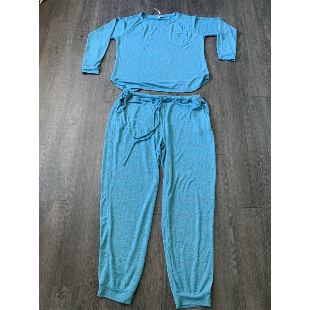 Ekouaer Womens Blue Pajama Set 2XL Long Sleeve Top and Jogger Pants
